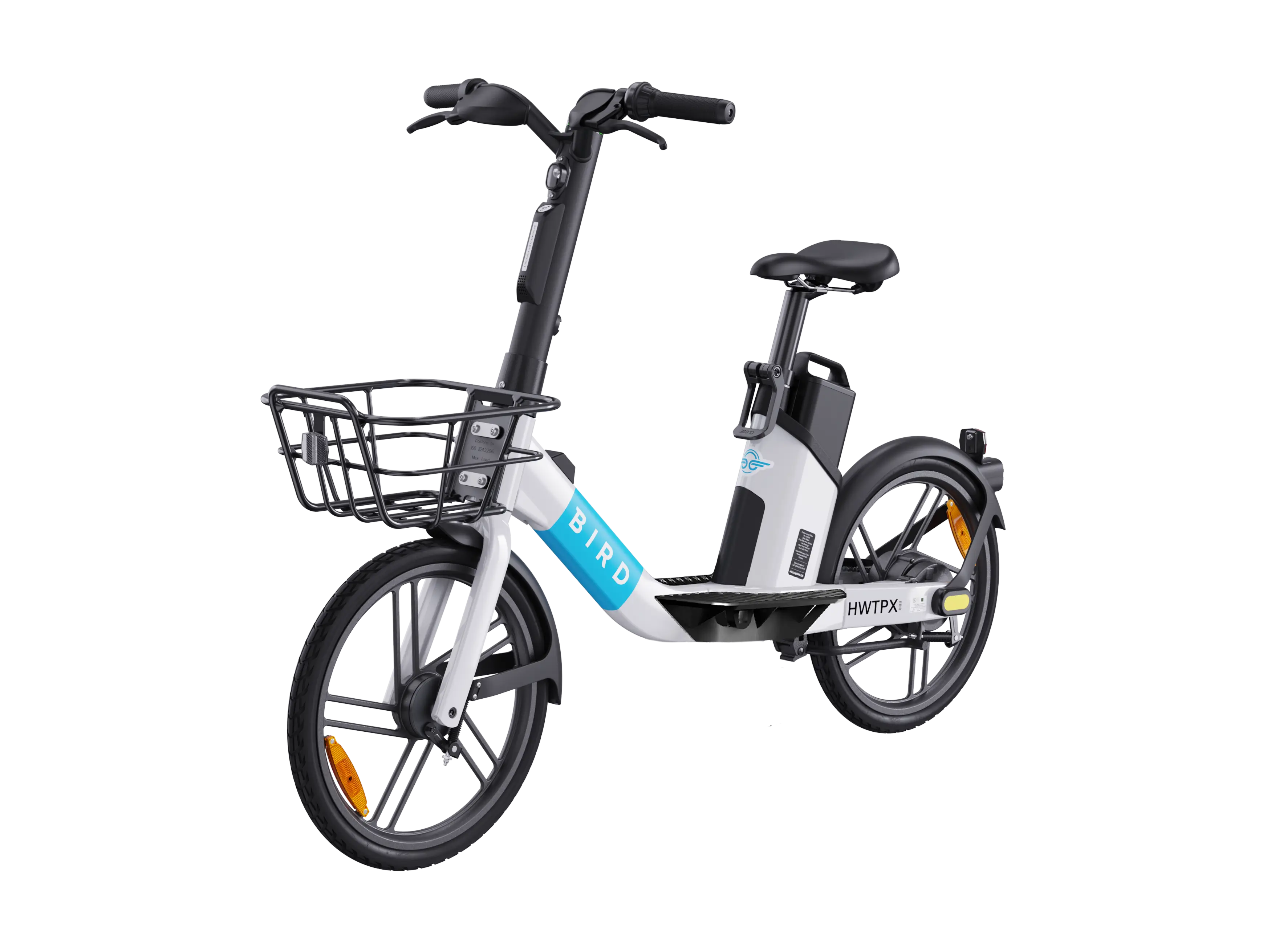 Bird Angel seated electric scooter — a step-through frame with footrests and a seat